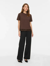 Vila Nora S/S Lace T-shirt - Brown