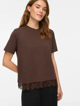 Vila Nora S/S Lace T-shirt - Brown