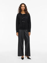 Vila Brianna O-Neck L/S Bow Knit Cardigan - Black