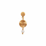 Stine A - Petit Hammered Coin and Stone Earing - Pearl