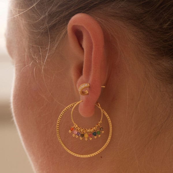 Stine A - Tres Petit Creol with White Stones Earring Gold