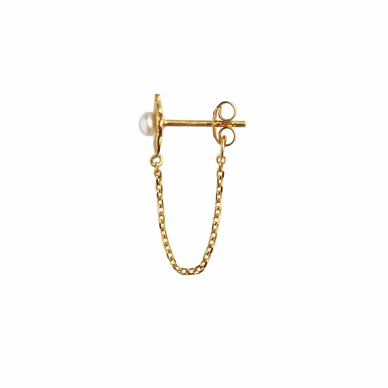 Stine A - Shelly Pearl Earring with Chain - Gold