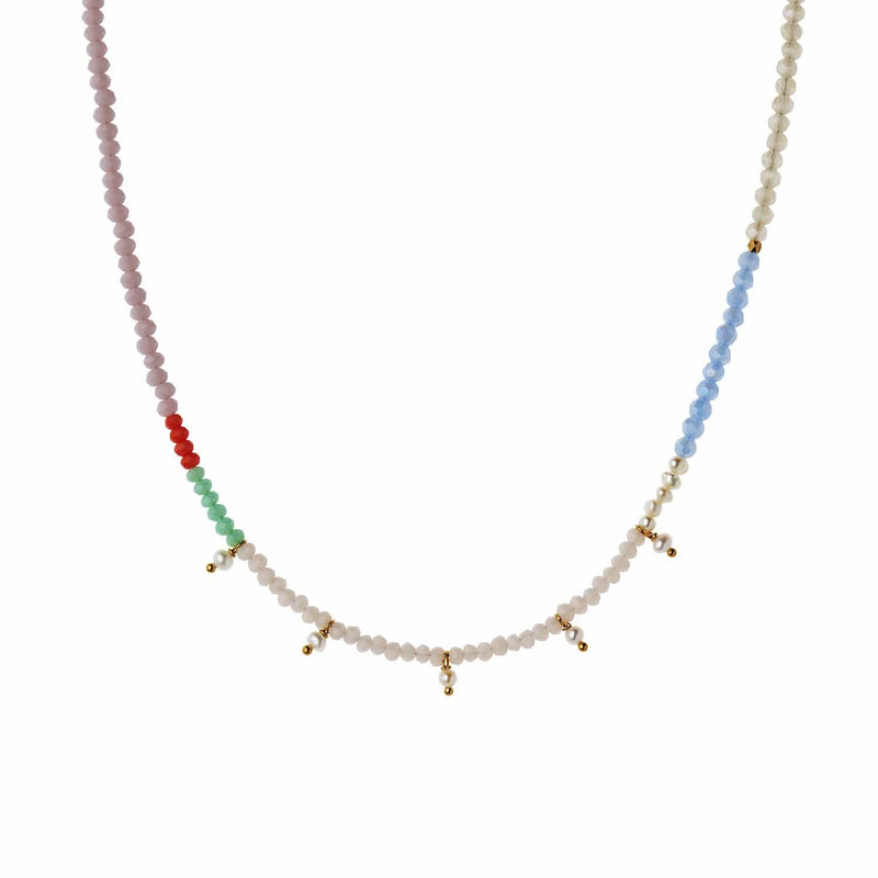 Stine A - Heavenly Pearl Dream Necklace with Five Pendants Gold - Coral & Cool Mint