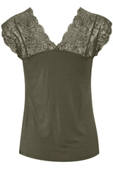 Culture Poppy Lace Top - Olive Night