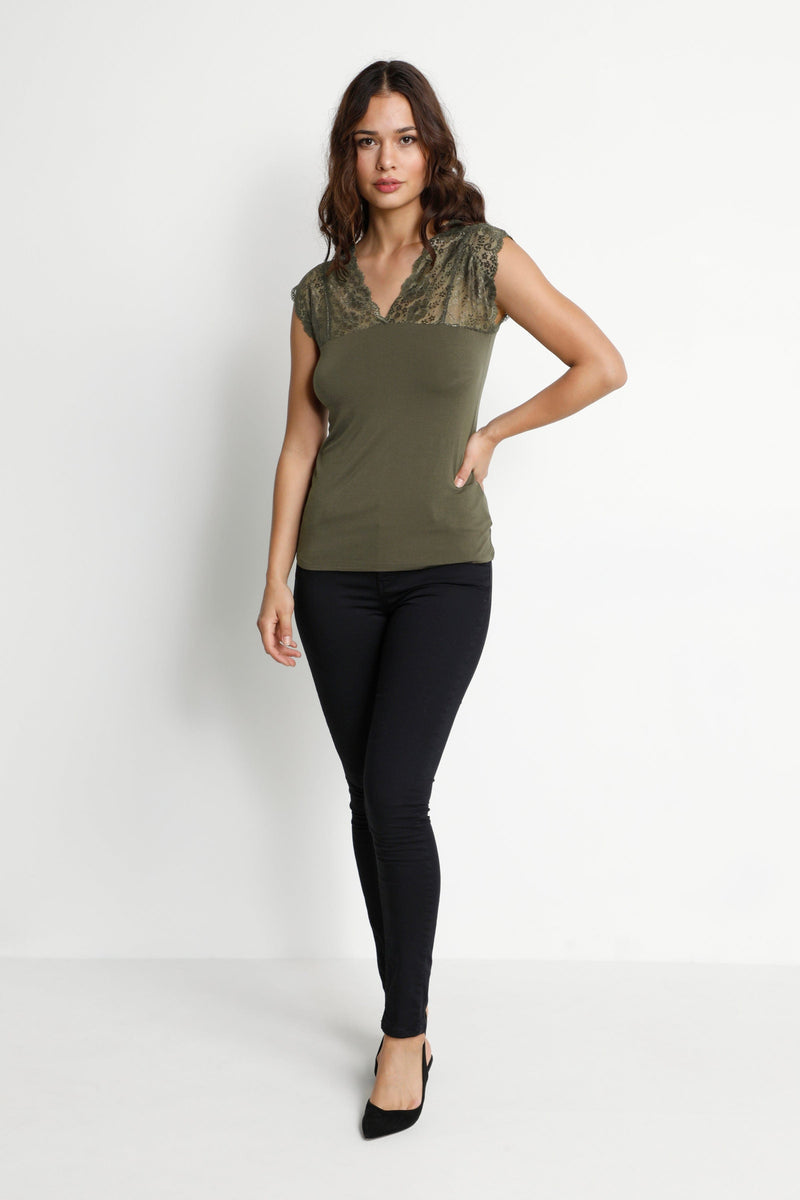 Culture Poppy Lace Top - Olive Night