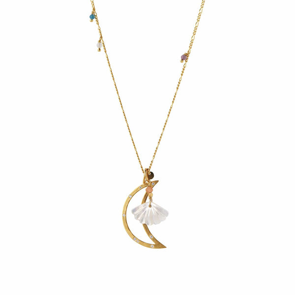 Stine A - Bella Moon with Stones Pendant - Gold
