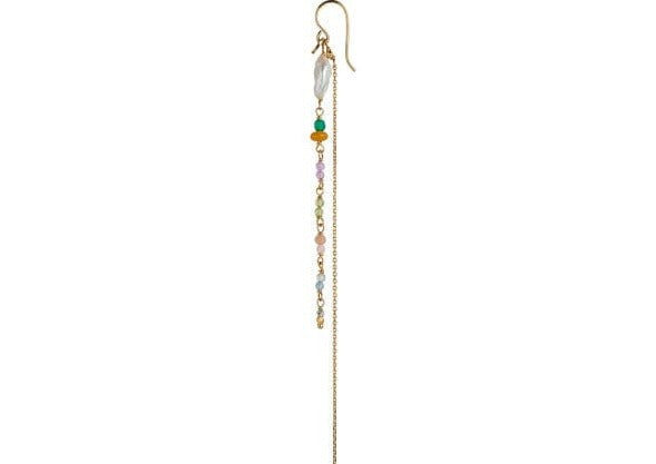 Stine A - Petit Gemstones and Baroque Pearl Earring Gold with Long Chain - Sorbet Mix
