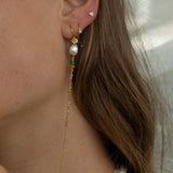 Stine A - Petit Gemstones and Baroque Pearl Earring Gold with Long Chain - Sorbet Mix