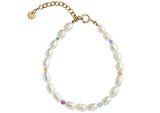 Stine A - White Pearls and Candy Stones Bracelet Gold