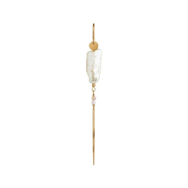 Stine A Long Baroque Pearl with Chain Earring White Sorbet Gold