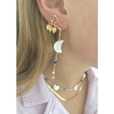 Stine A - Midnight Moon Pearl Earring Gold with Gemstone Long