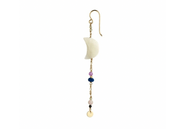Stine A - Midnight Moon Pearl Earring Gold with Gemstone Long