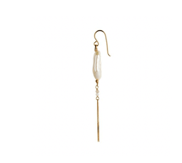 Stine A Long Baroque Pearl with Chain Earring White Sorbet Gold