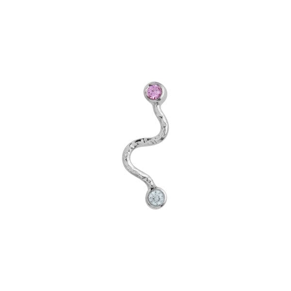 Stine A - Big Wave Earring with Pastel Pink & Blue Stones - Silver
